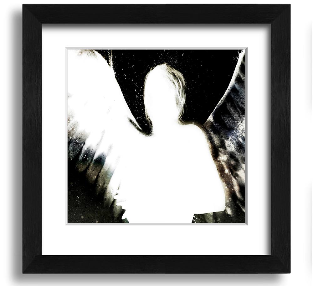 Angels In The Night framed print featuring white design on black background, elegantly framed and ready to hang.