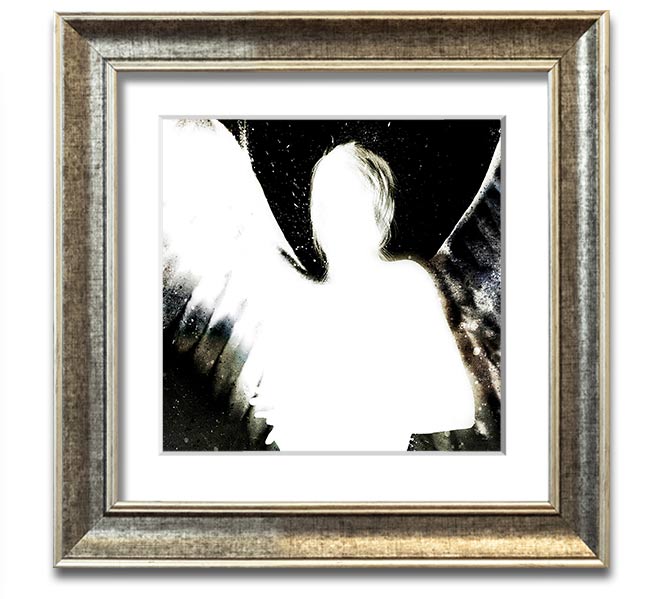 Angels In The Night framed print featuring white design on black background, elegantly framed and ready to hang.