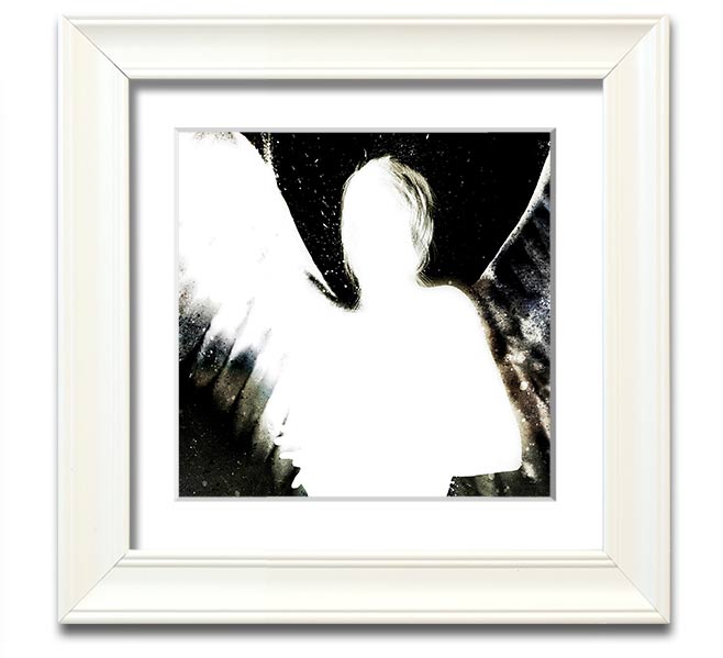 Angels In The Night framed print featuring white design on black background, elegantly framed and ready to hang.