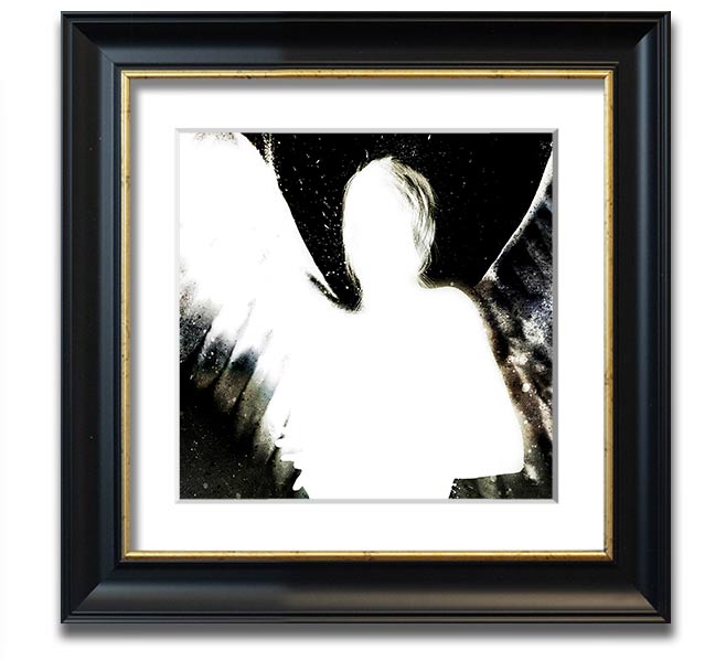 Angels In The Night framed print featuring white design on black background, elegantly framed and ready to hang.