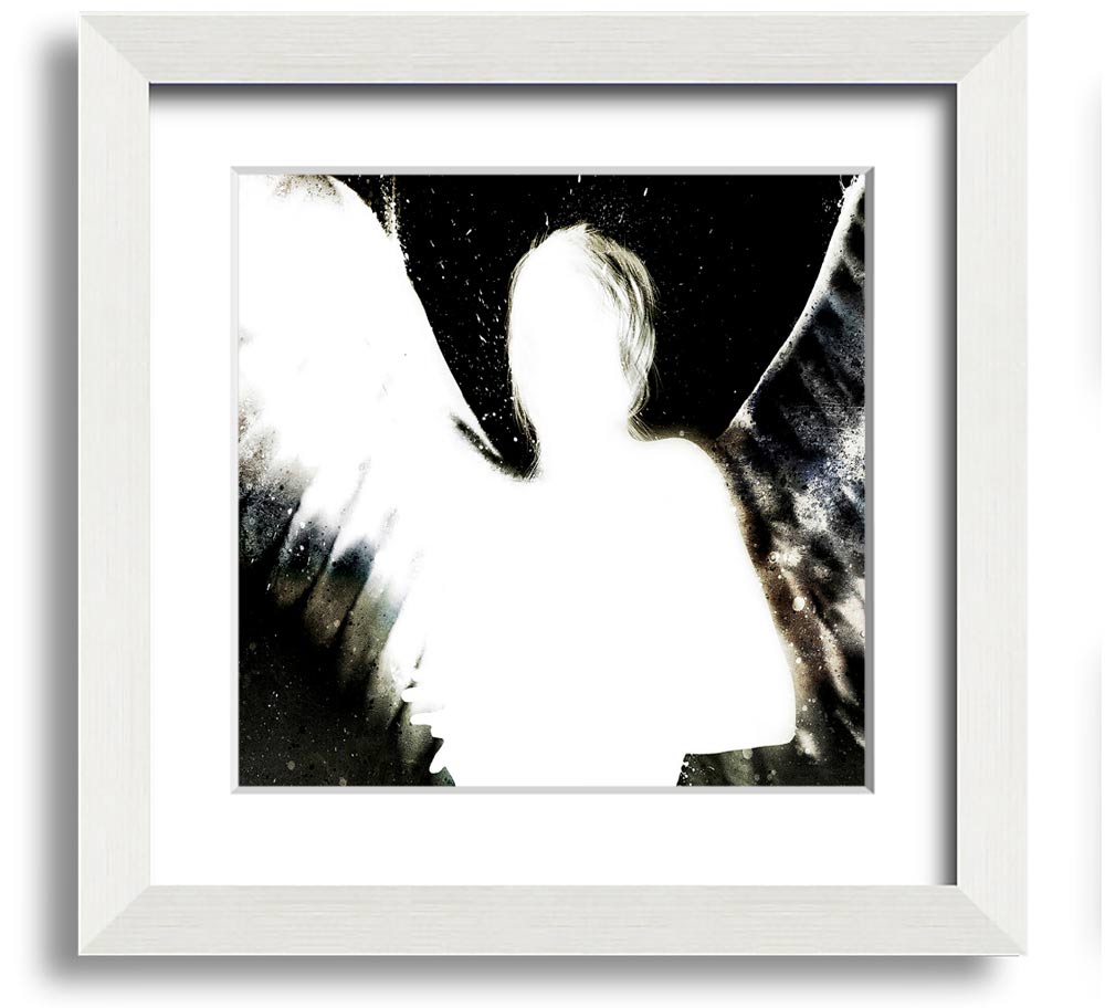 Angels In The Night framed print featuring white design on black background, elegantly framed and ready to hang.