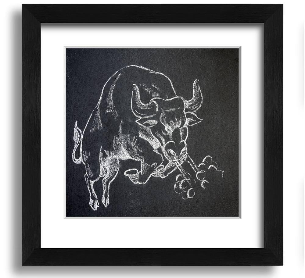 Angry Bull Square Framed Print showcasing a powerful bull design in a stylish frame, ready to hang.