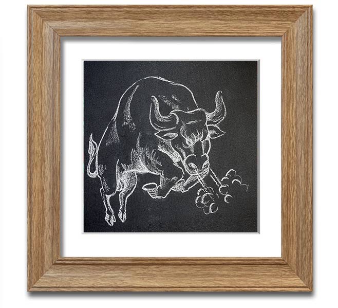 Angry Bull Square Framed Print showcasing a powerful bull design in a stylish frame, ready to hang.