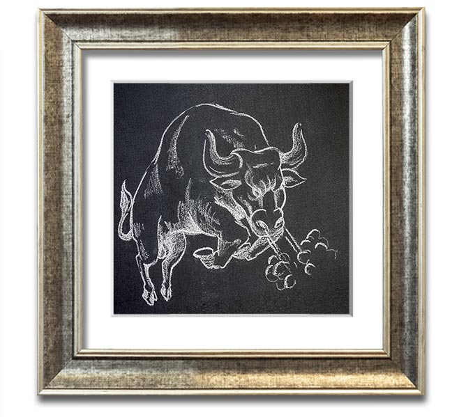 Angry Bull Square Framed Print showcasing a powerful bull design in a stylish frame, ready to hang.