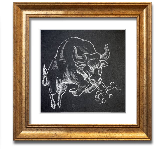 Angry Bull Square Framed Print showcasing a powerful bull design in a stylish frame, ready to hang.