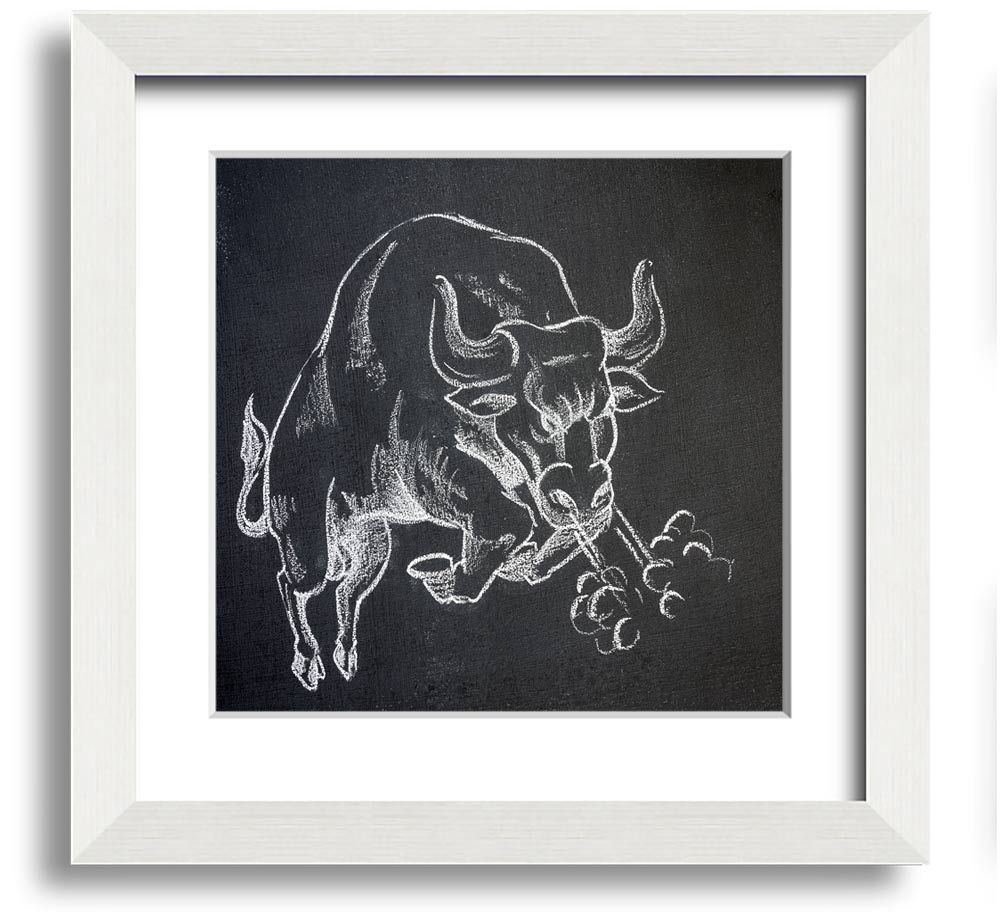 Angry Bull Square Framed Print showcasing a powerful bull design in a stylish frame, ready to hang.