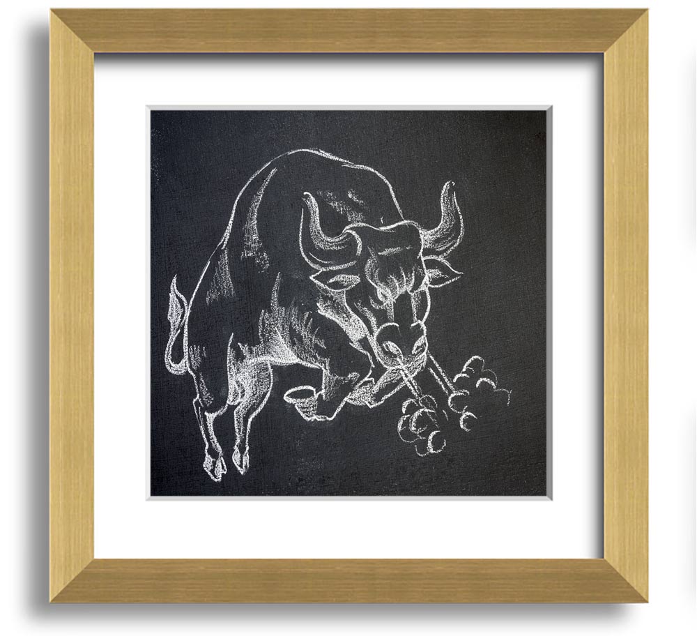 Angry Bull Square Framed Print showcasing a powerful bull design in a stylish frame, ready to hang.