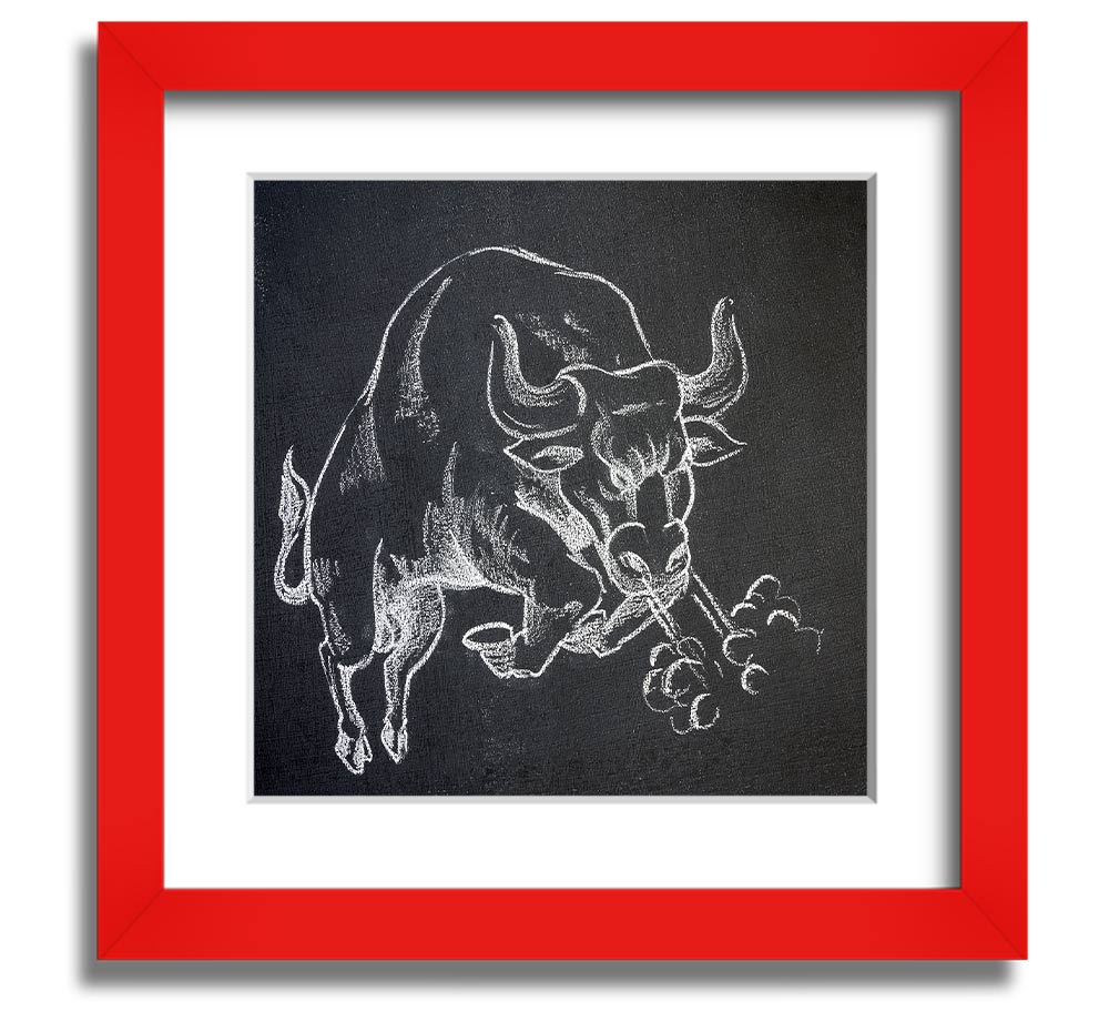 Angry Bull Square Framed Print showcasing a powerful bull design in a stylish frame, ready to hang.