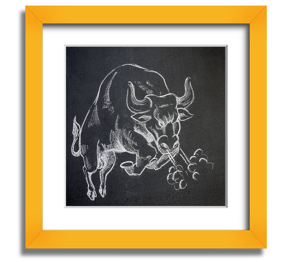 Angry Bull Square Framed Print showcasing a powerful bull design in a stylish frame, ready to hang.