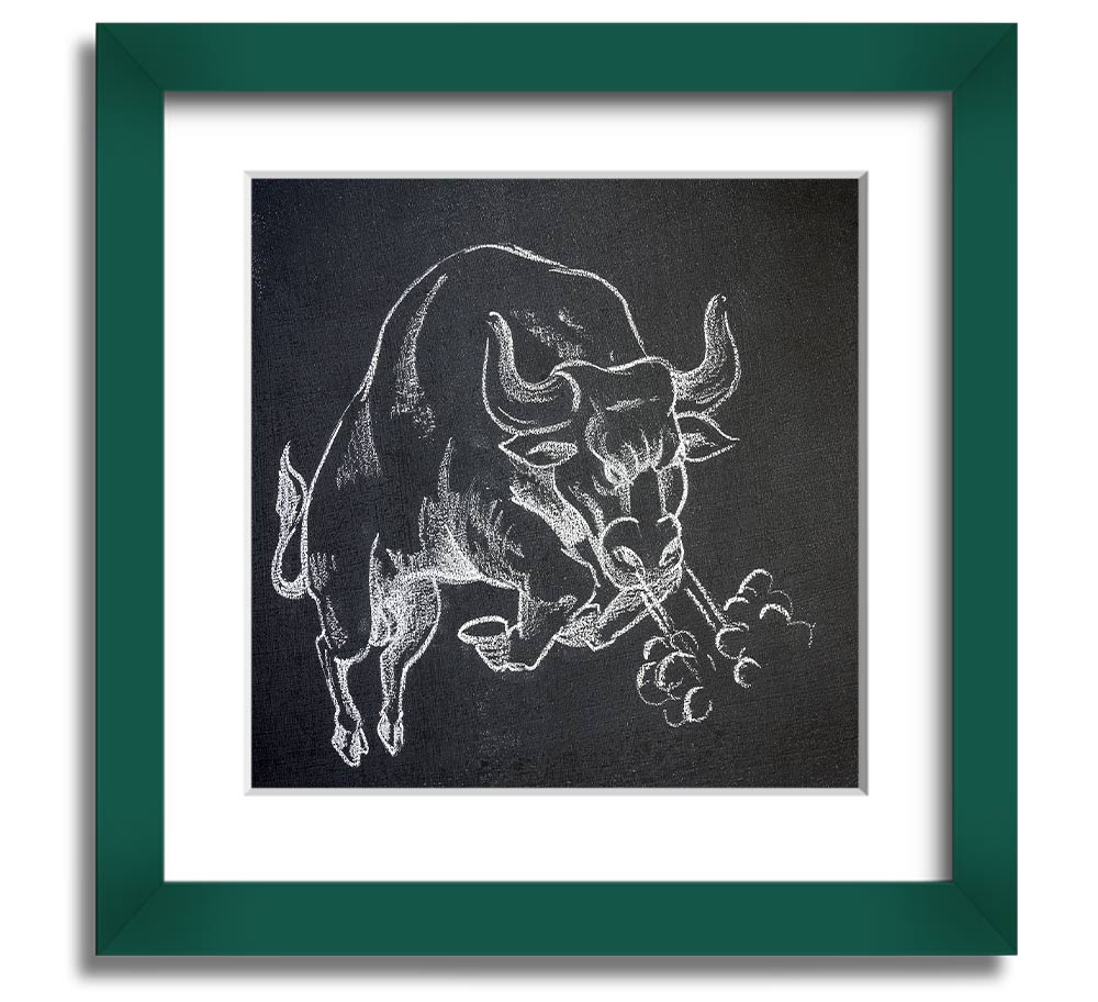 Angry Bull Square Framed Print showcasing a powerful bull design in a stylish frame, ready to hang.