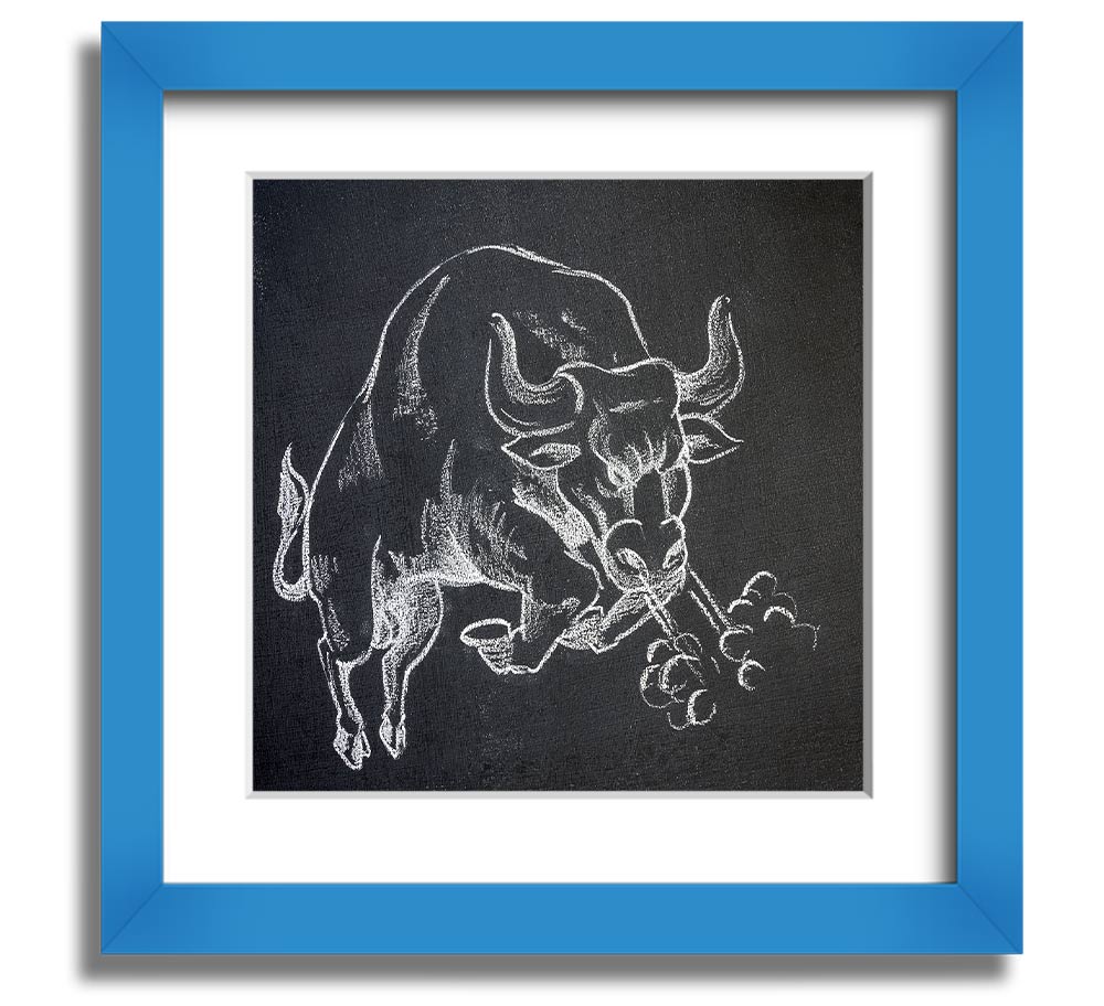 Angry Bull Square Framed Print showcasing a powerful bull design in a stylish frame, ready to hang.