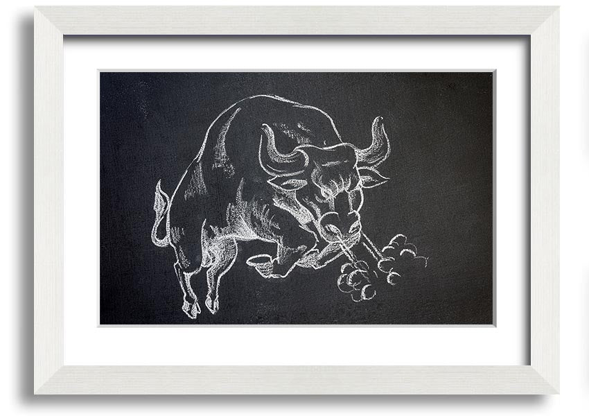 A beautifully framed Angry Bull print showcasing a powerful bull in vibrant colors, ready to hang on the wall.