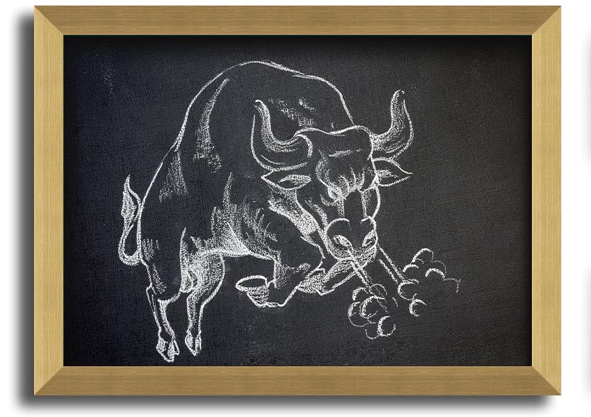 A beautifully framed Angry Bull print showcasing a powerful bull in vibrant colors, ready to hang on the wall.