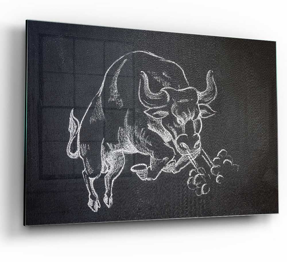 Angry Bull glass print featuring a bold bull design on a sleek glass surface, perfect for modern home decor.