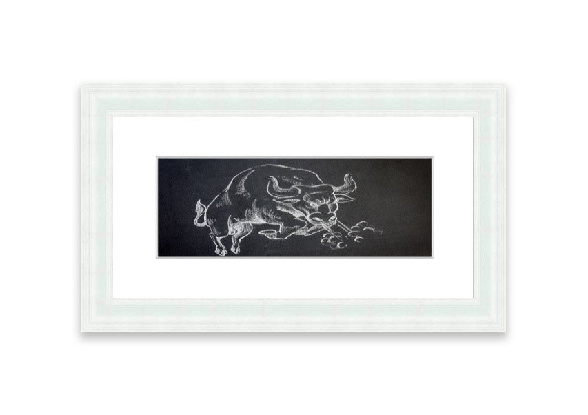 Angry Bull Cornwall framed print showcasing a powerful bull in vibrant colors, elegantly framed and ready to hang.