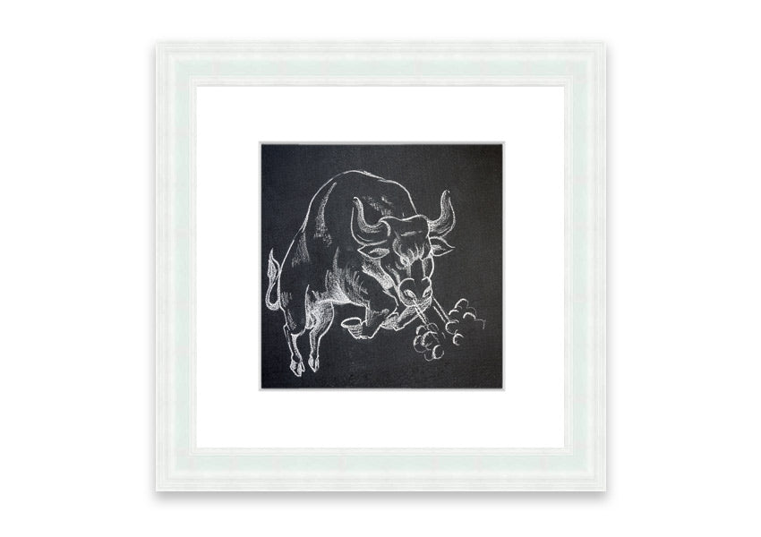 Angry Bull Cornwall framed print showcasing a powerful bull in vibrant colors, elegantly framed and ready to hang.