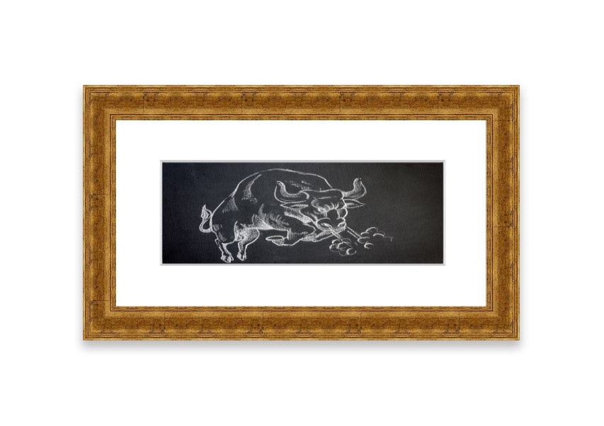 Angry Bull Cornwall framed print showcasing a powerful bull in vibrant colors, elegantly framed and ready to hang.