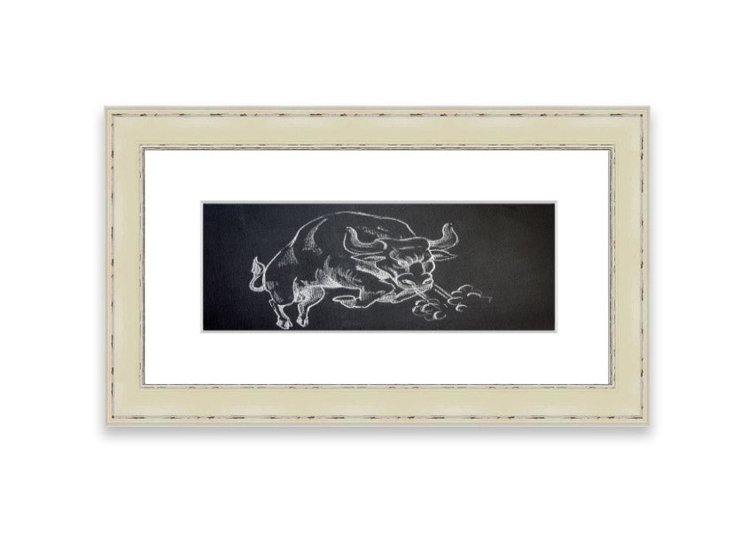 Angry Bull Cornwall framed print showcasing a powerful bull in vibrant colors, elegantly framed and ready to hang.