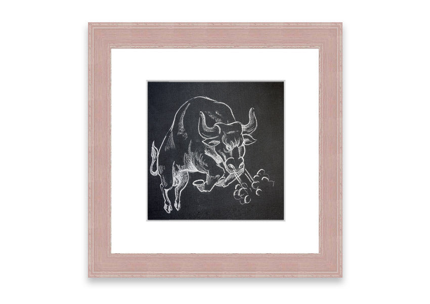 Angry Bull Cornwall framed print showcasing a powerful bull in vibrant colors, elegantly framed and ready to hang.