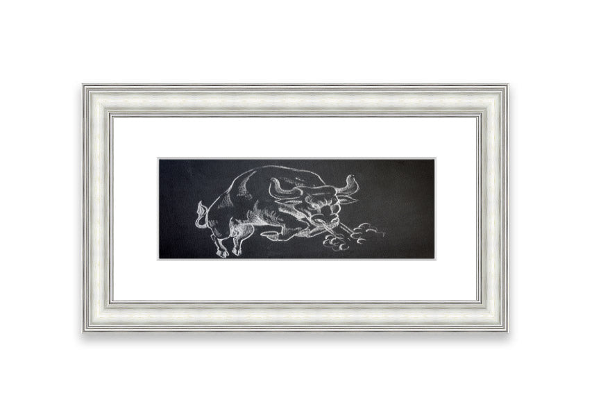 Angry Bull Cornwall framed print showcasing a powerful bull in vibrant colors, elegantly framed and ready to hang.