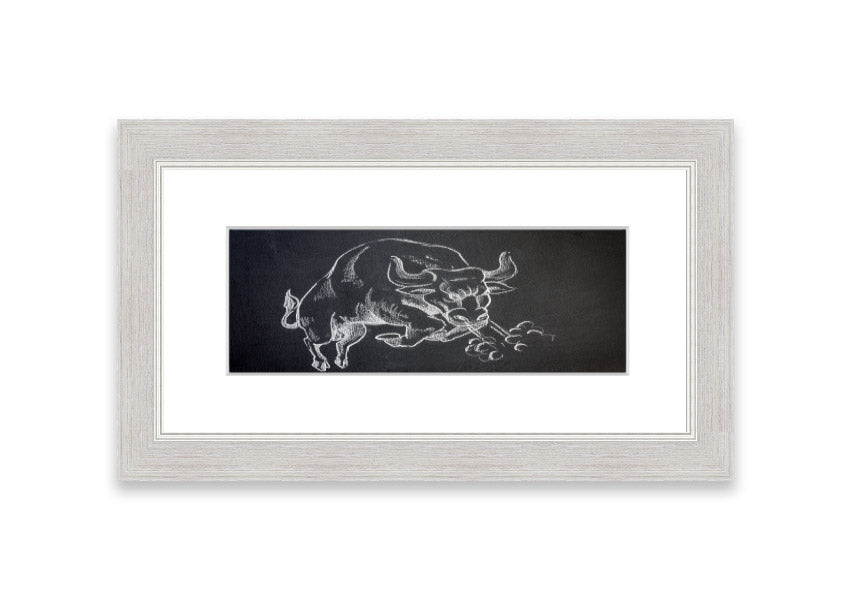 Angry Bull Cornwall framed print showcasing a powerful bull in vibrant colors, elegantly framed and ready to hang.