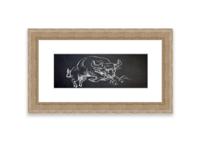 Angry Bull Cornwall framed print showcasing a powerful bull in vibrant colors, elegantly framed and ready to hang.