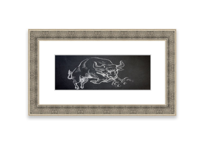 Angry Bull Cornwall framed print showcasing a powerful bull in vibrant colors, elegantly framed and ready to hang.