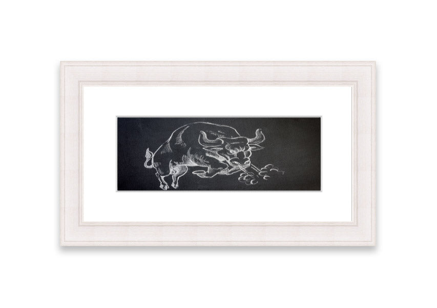 Angry Bull Cornwall framed print showcasing a powerful bull in vibrant colors, elegantly framed and ready to hang.