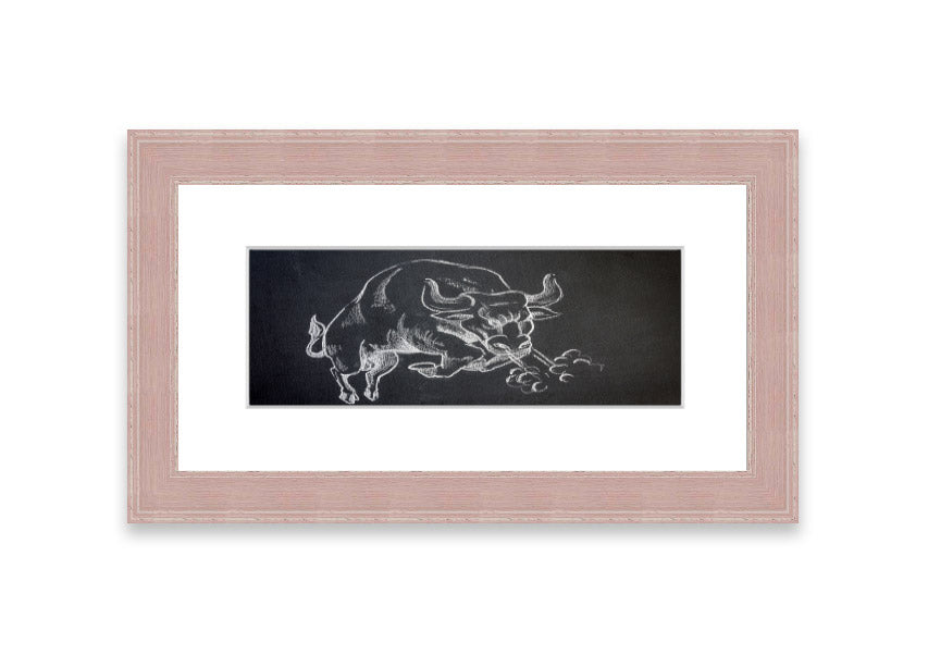 Angry Bull Cornwall framed print showcasing a powerful bull in vibrant colors, elegantly framed and ready to hang.