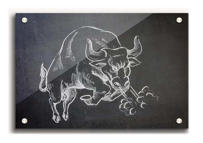 Angry Bull acrylic print showcasing vibrant colors on 5mm thick acrylic glass, ready to hang.