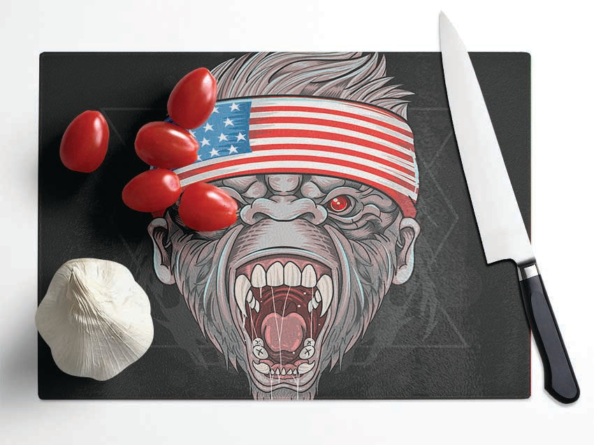 Angry Gorilla American Flag chopping board made from tempered glass with a chinchilla ripple effect finish and anti-slip feet.