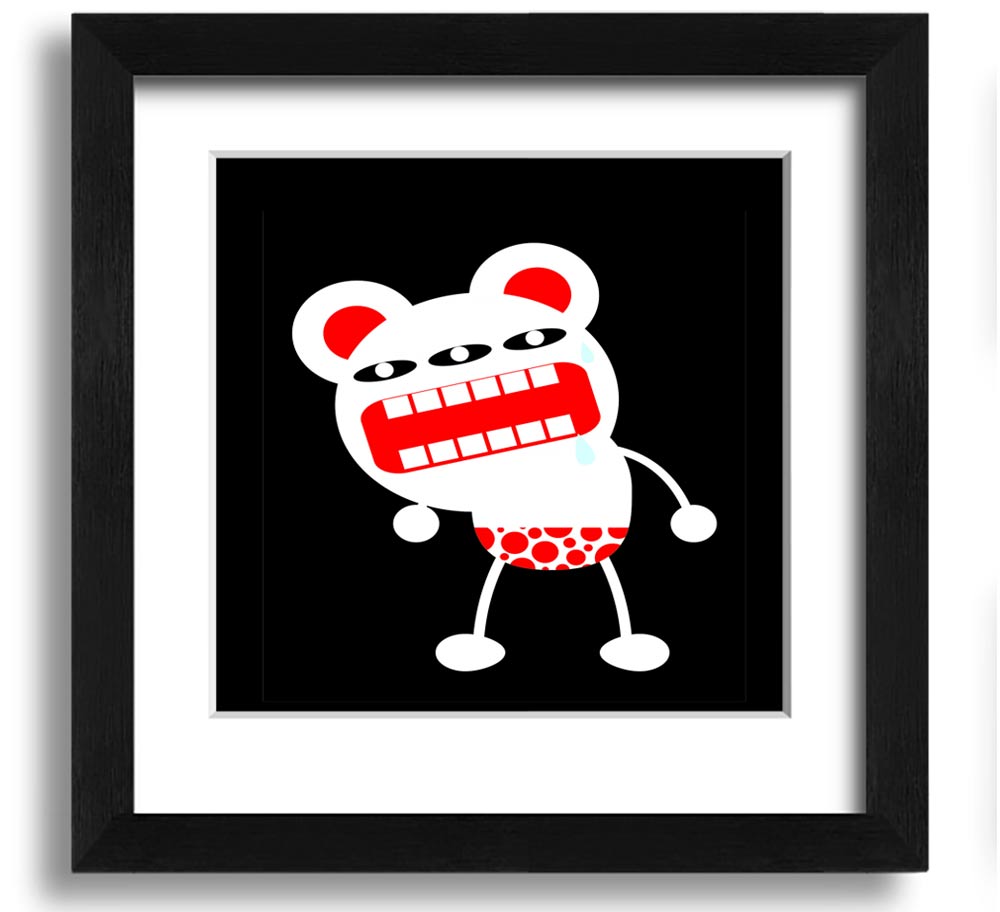 Angry Monster Mouth Square Framed Print with vibrant colors and playful design, framed in a stylish border.