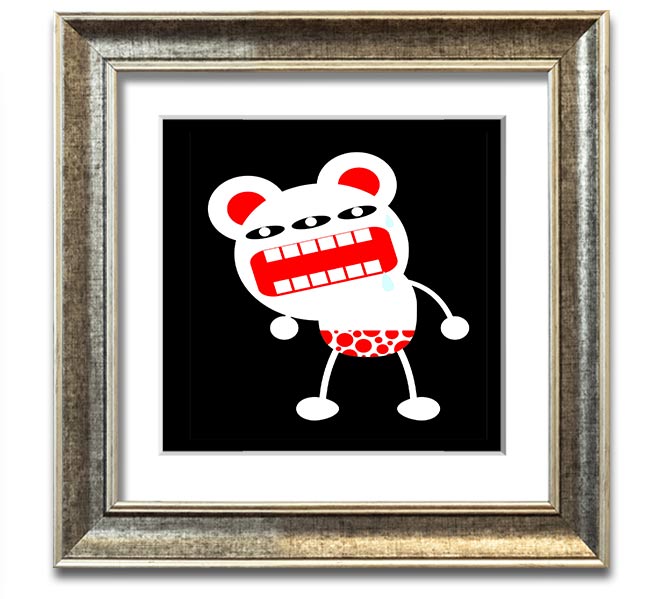 Angry Monster Mouth Square Framed Print with vibrant colors and playful design, framed in a stylish border.