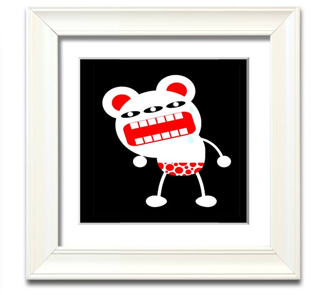 Angry Monster Mouth Square Framed Print with vibrant colors and playful design, framed in a stylish border.