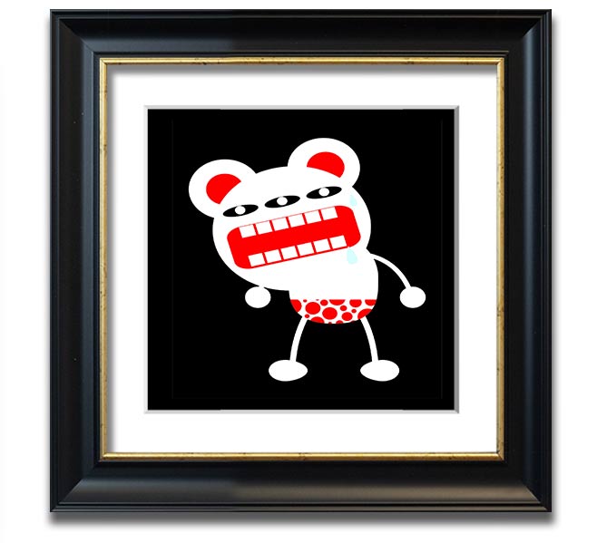 Angry Monster Mouth Square Framed Print with vibrant colors and playful design, framed in a stylish border.