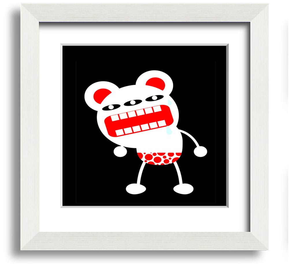 Angry Monster Mouth Square Framed Print with vibrant colors and playful design, framed in a stylish border.