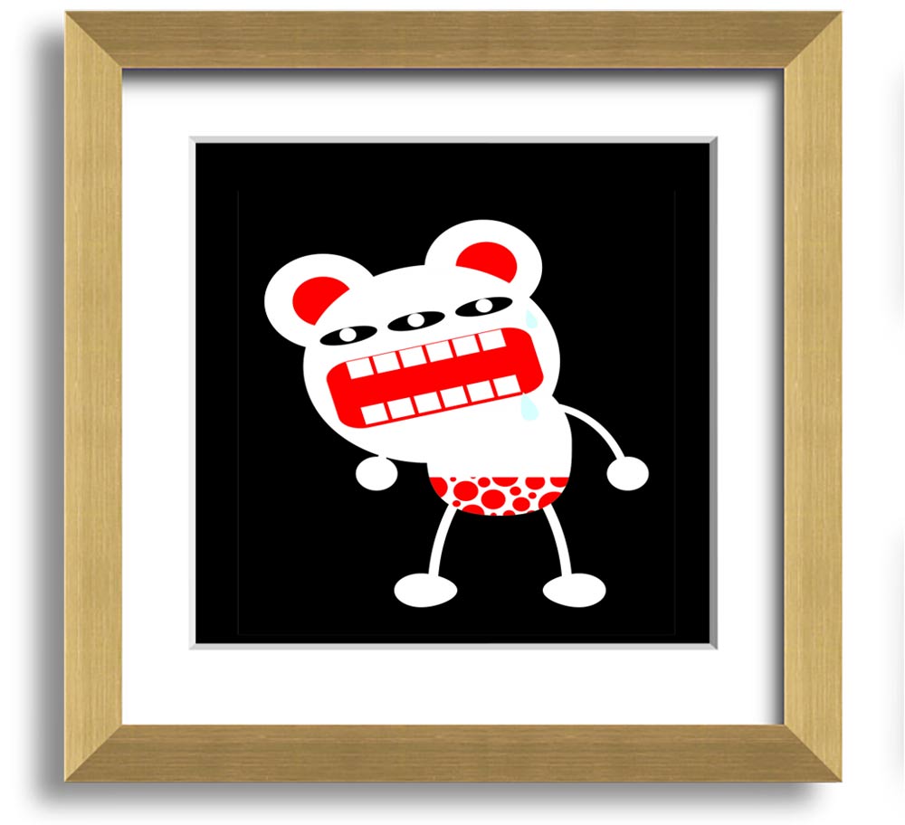 Angry Monster Mouth Square Framed Print with vibrant colors and playful design, framed in a stylish border.