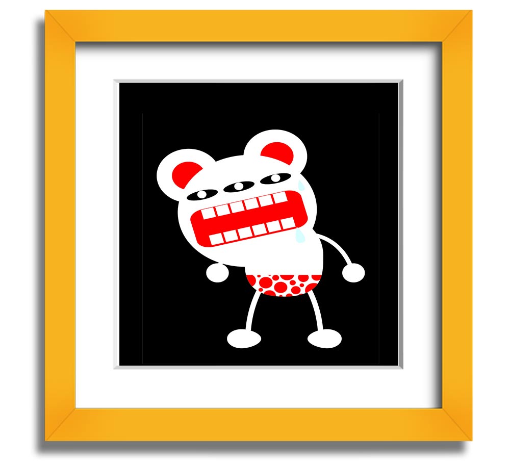 Angry Monster Mouth Square Framed Print with vibrant colors and playful design, framed in a stylish border.