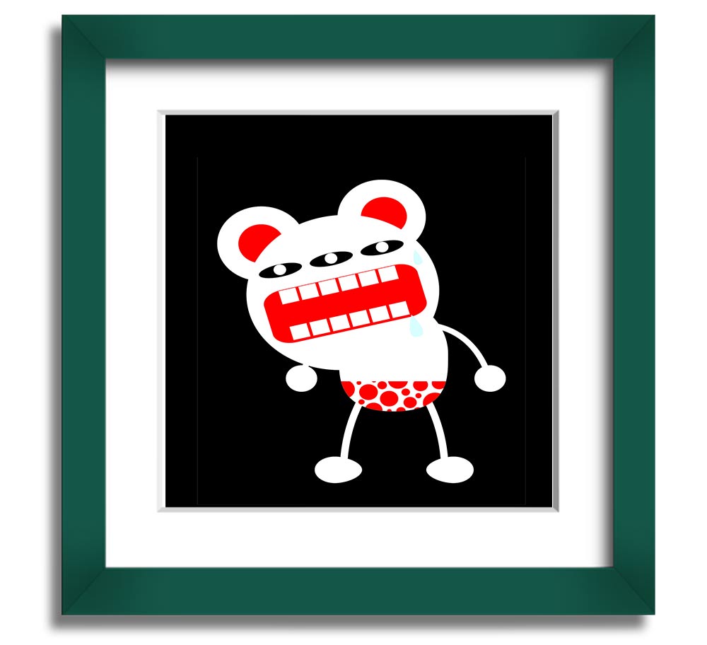 Angry Monster Mouth Square Framed Print with vibrant colors and playful design, framed in a stylish border.