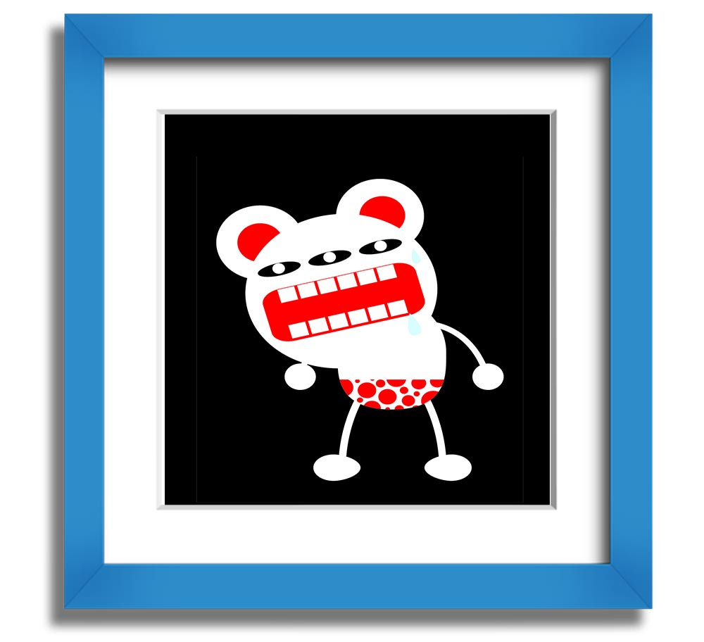 Angry Monster Mouth Square Framed Print with vibrant colors and playful design, framed in a stylish border.