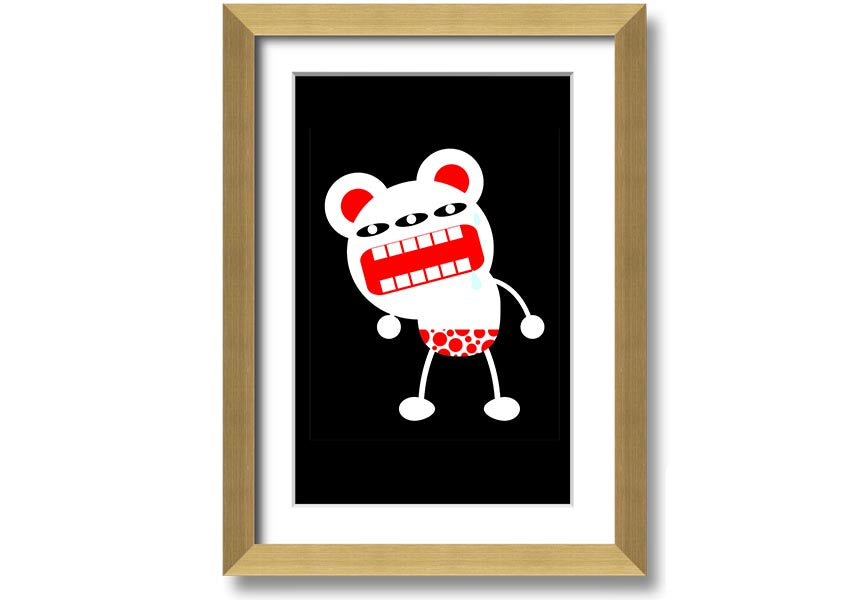 Angry Monster Mouth framed print with vibrant colors and playful design, ready to hang.