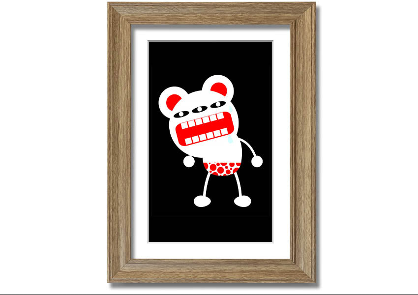 Angry Monster Mouth framed print with vibrant colors and playful design, ready to hang.