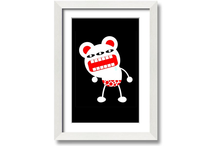 Angry Monster Mouth framed print with vibrant colors and playful design, ready to hang.