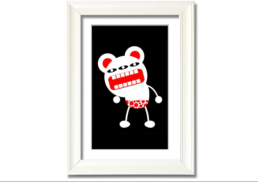 Angry Monster Mouth framed print with vibrant colors and playful design, ready to hang.