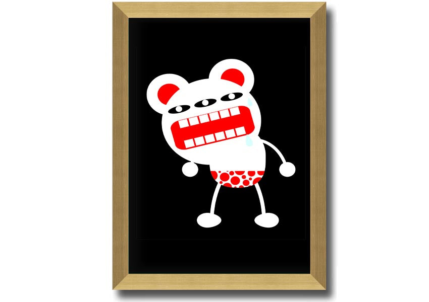 Angry Monster Mouth framed print with vibrant colors and playful design, ready to hang.