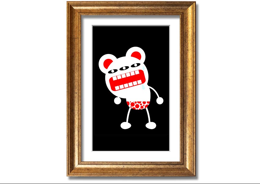 Angry Monster Mouth framed print with vibrant colors and playful design, ready to hang.