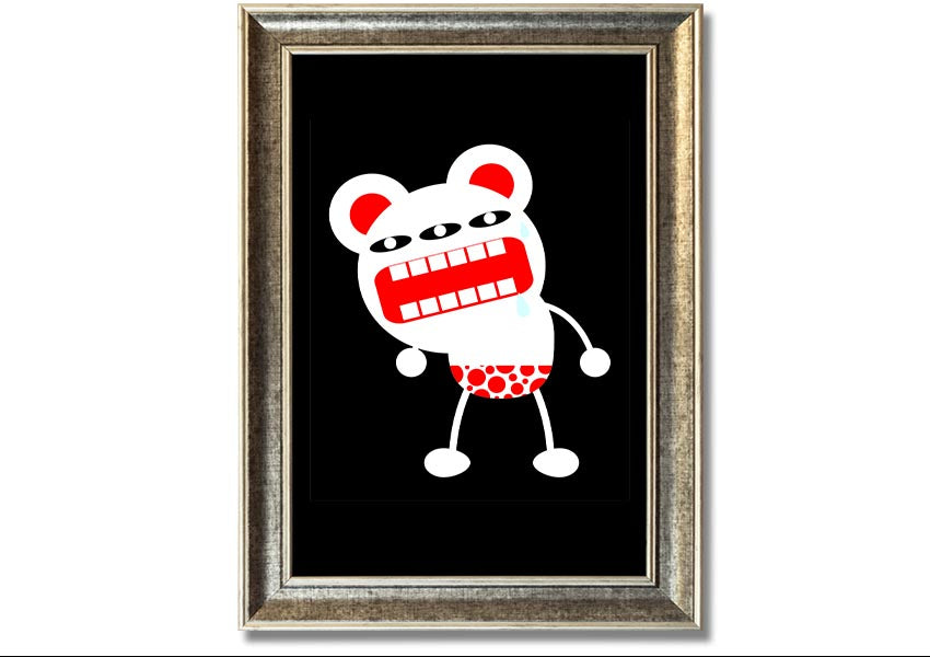 Angry Monster Mouth framed print with vibrant colors and playful design, ready to hang.