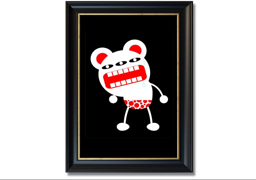 Angry Monster Mouth framed print with vibrant colors and playful design, ready to hang.