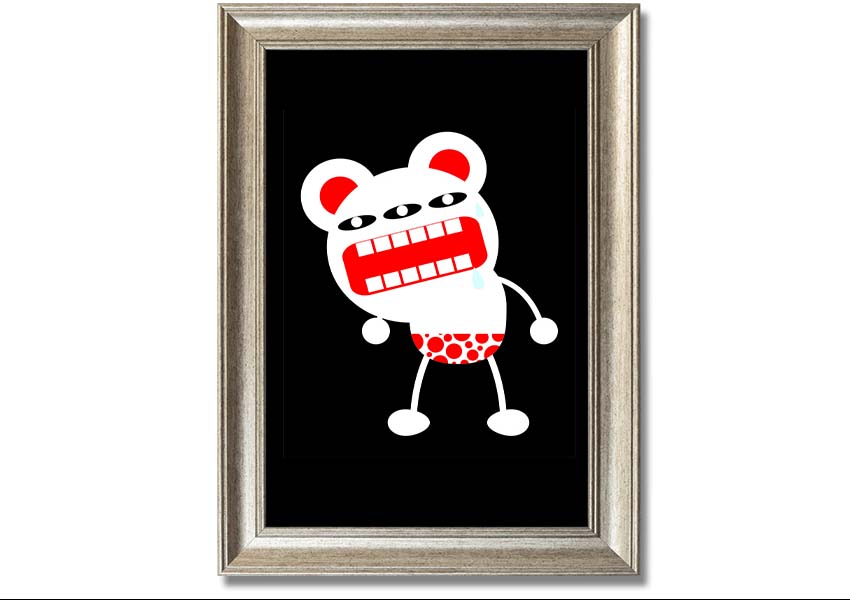 Angry Monster Mouth framed print with vibrant colors and playful design, ready to hang.