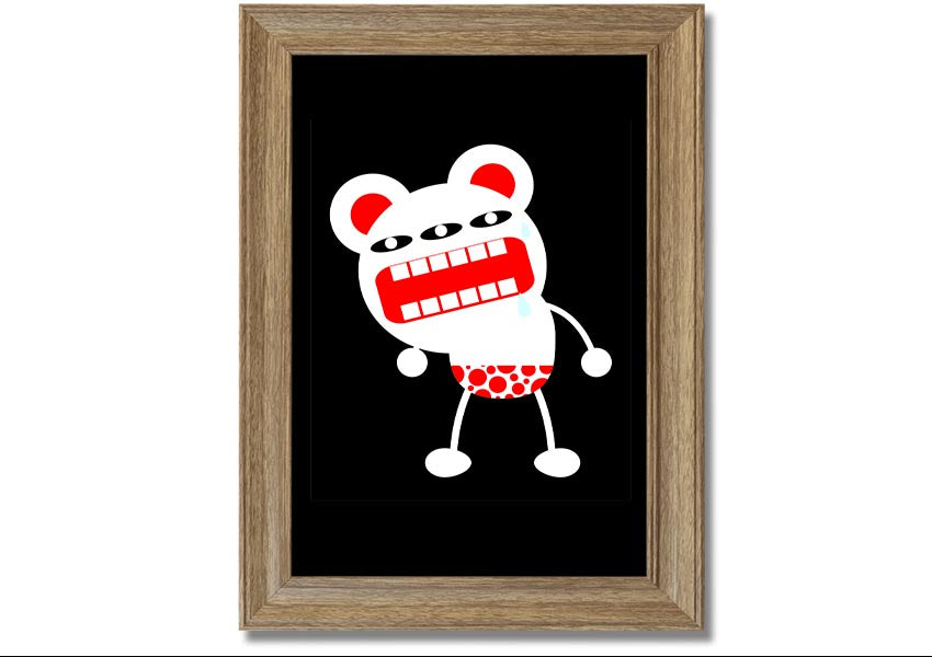 Angry Monster Mouth framed print with vibrant colors and playful design, ready to hang.